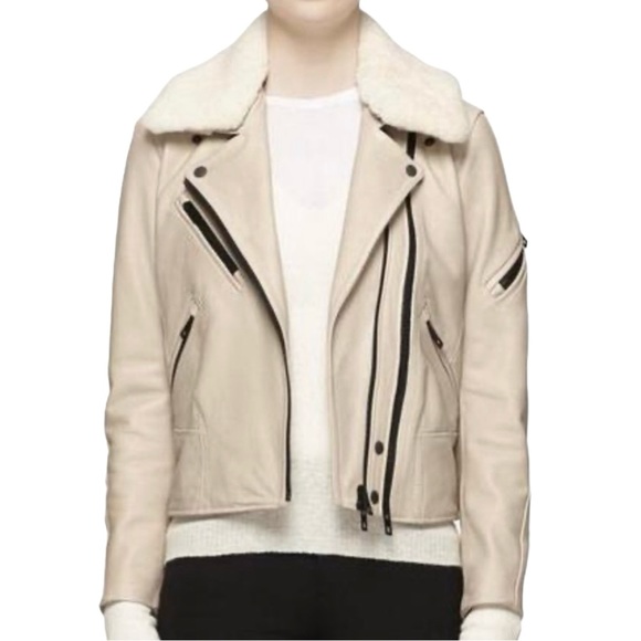 rag & bone Jackets & Blazers - Rag & Bone Minerva Leather Removable Shearling Collar Zip Front Biker Jacket